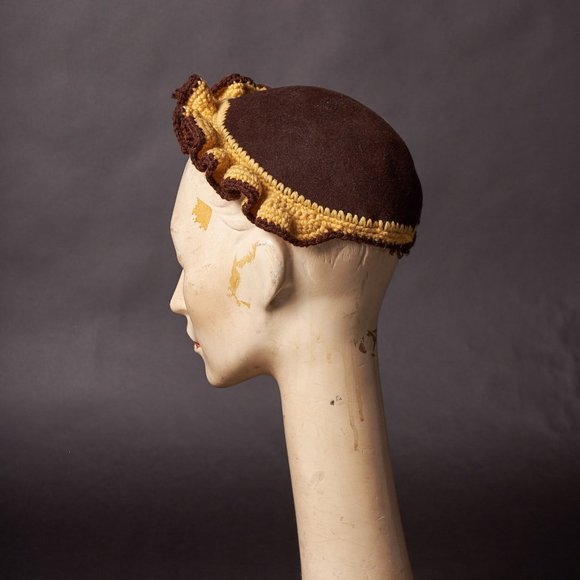 1940s Brown Felt and Knit Hat